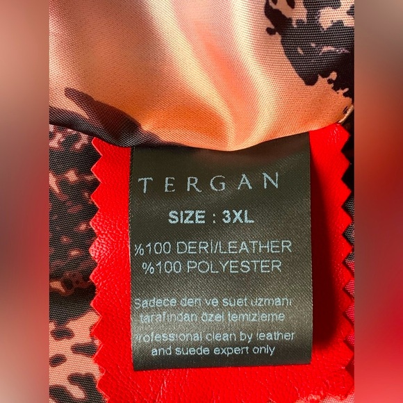 Tergan Red Lamb Leather Moto Biker Style Jacket Zipped Pockets Double Collar XL - Picture 13 of 16